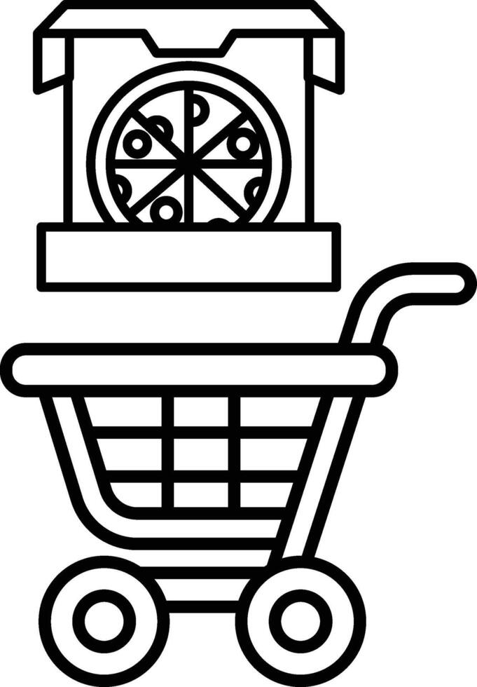 A black and white image of a pizza box and a shopping cart vector