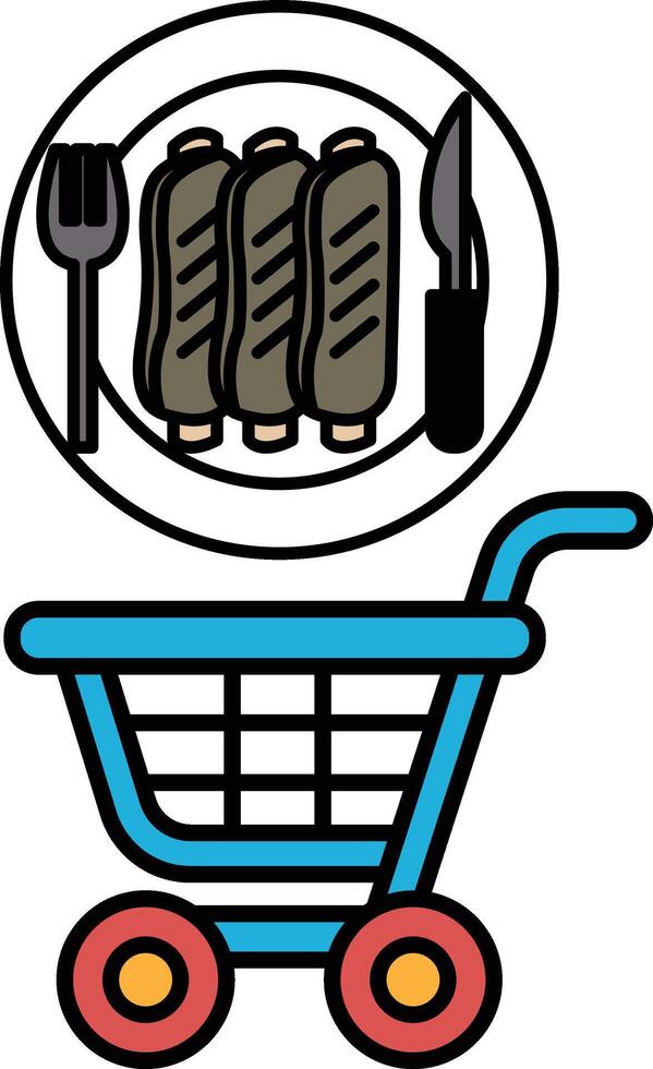 A cartoonish image of a plate of food with a fork, knife vector