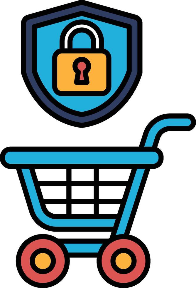 A blue shopping cart with a blue shield on top of it vector