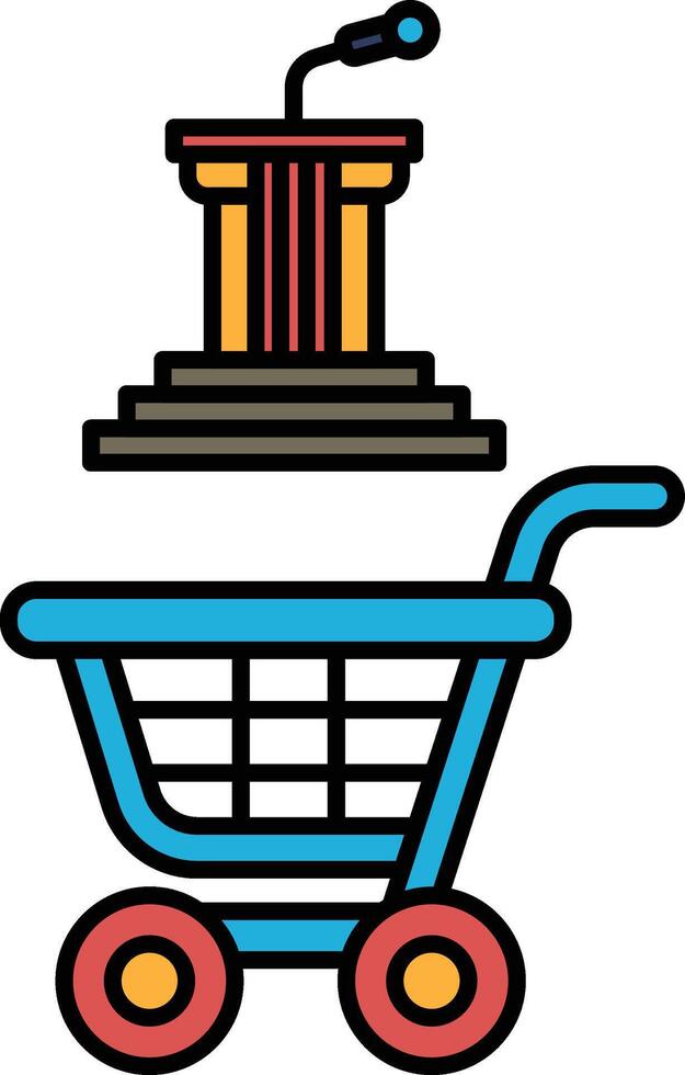 A blue shopping cart with a microphone and podium on top vector
