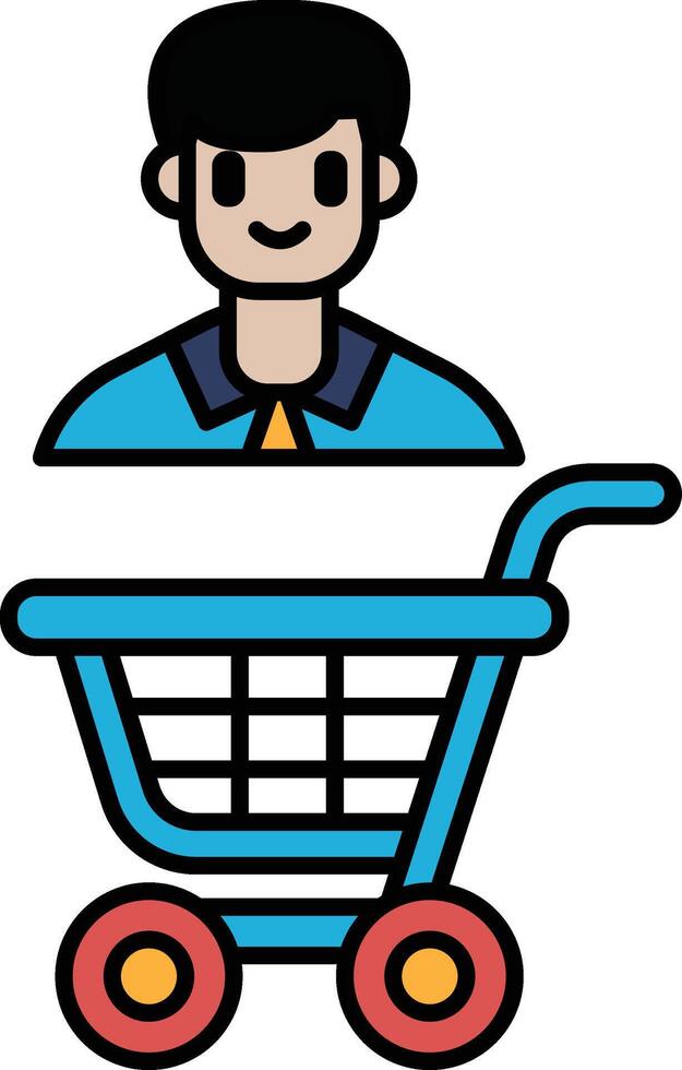 A man is smiling and holding a shopping cart vector