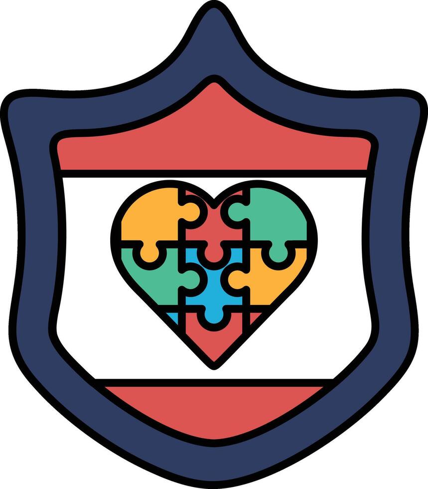 A colorful puzzle piece heart with a red shield vector