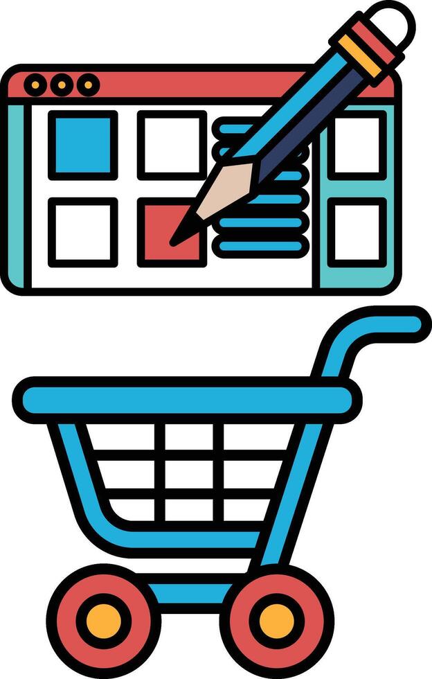 A blue shopping cart with a pencil on it vector