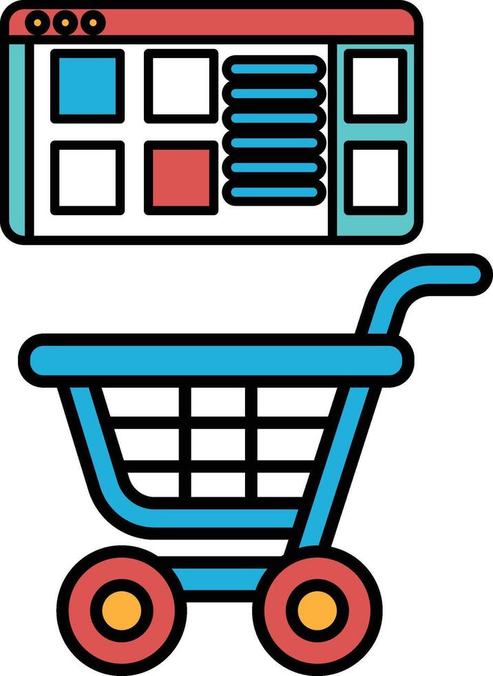 A blue shopping cart with a screen on the side of it vector