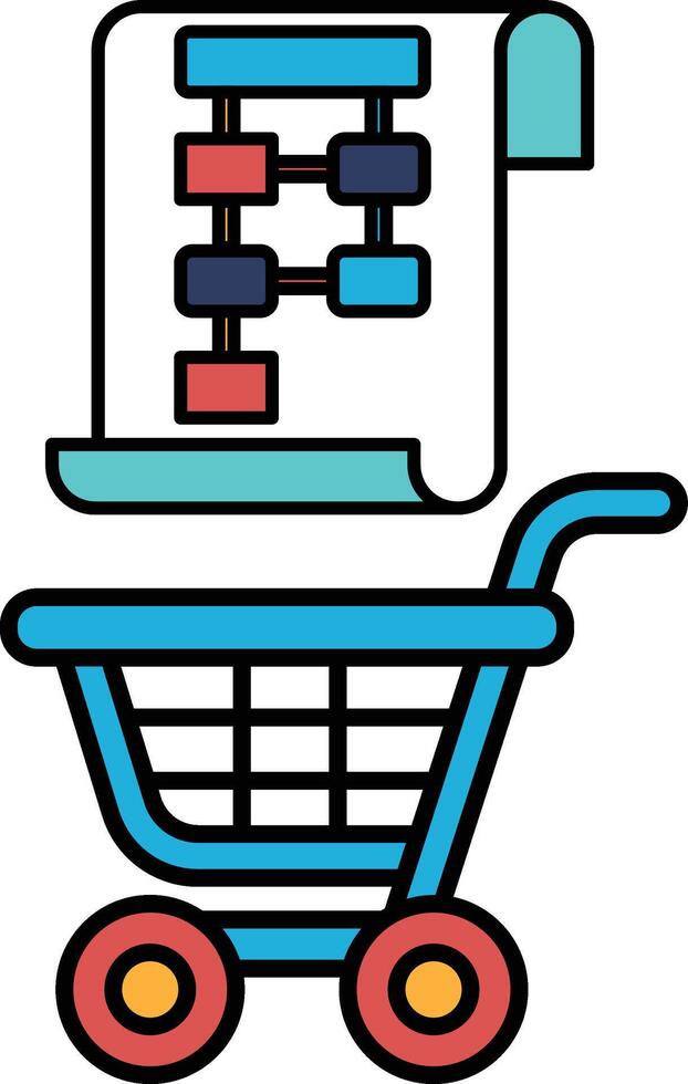 A blue shopping cart with a white paper on top of it vector