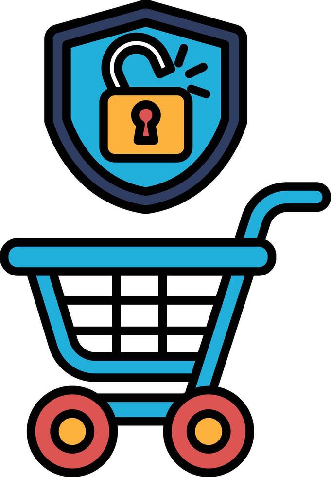 A blue shopping cart with a lock on it vector