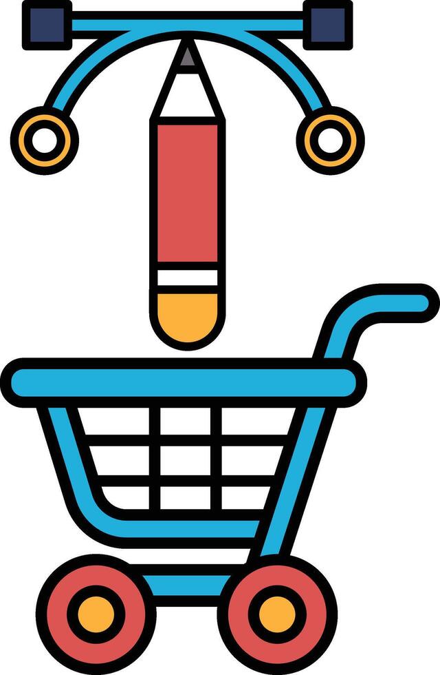 A blue shopping cart with a red pencil in the middle vector
