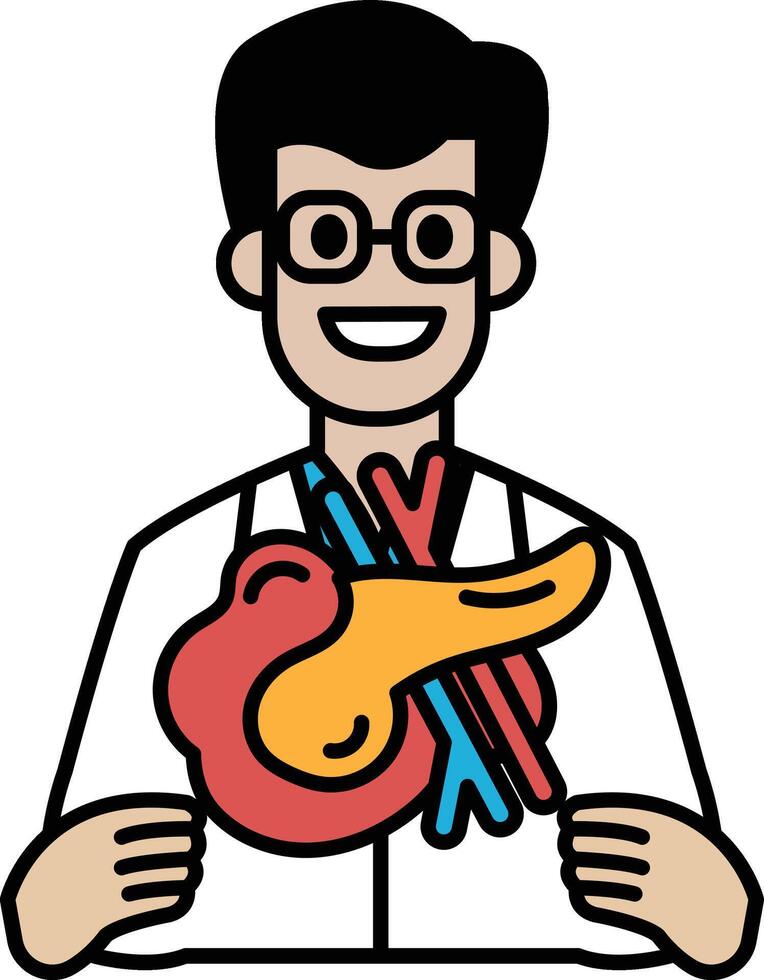 A cartoon man is holding a heart and a pancreas vector