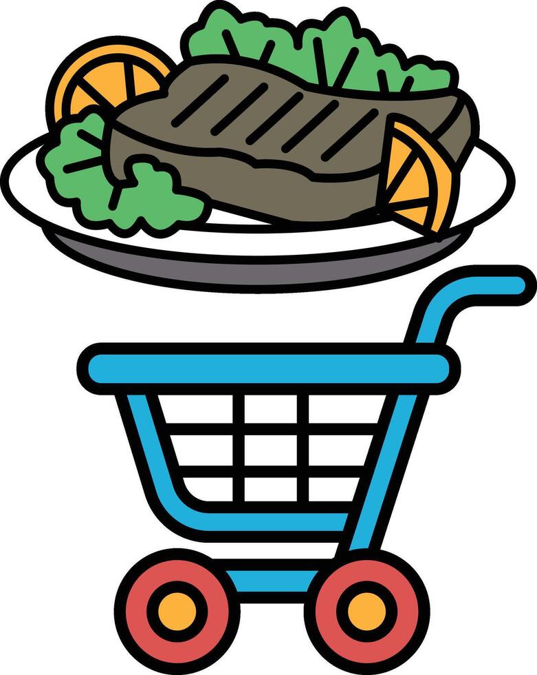 A cartoon of a plate of food with a carton of oranges on top of it vector