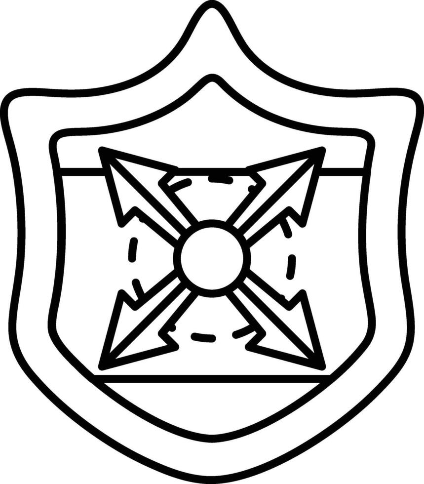A shield with four arrows pointing in different directions vector