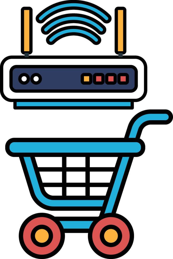 A shopping cart with a Wi-Fi router on top of it vector