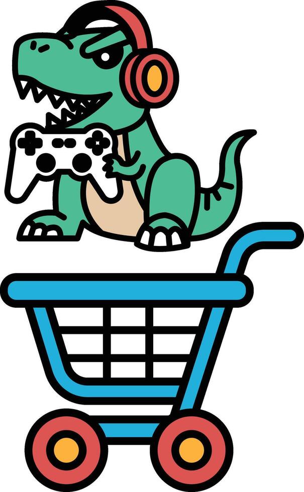 A cartoon dinosaur is holding a game controller vector