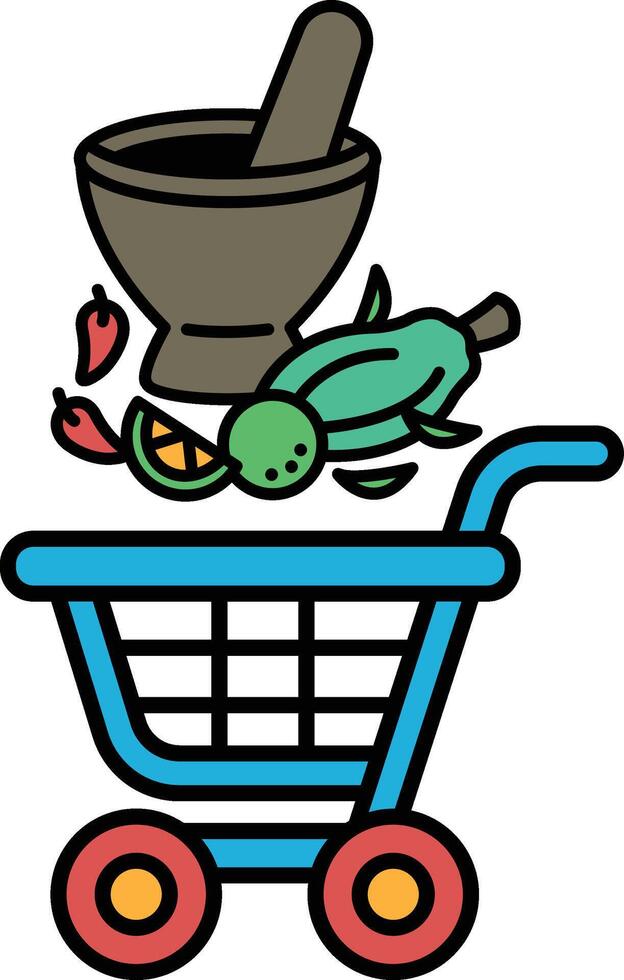 A blue shopping cart with a green lizard on it vector