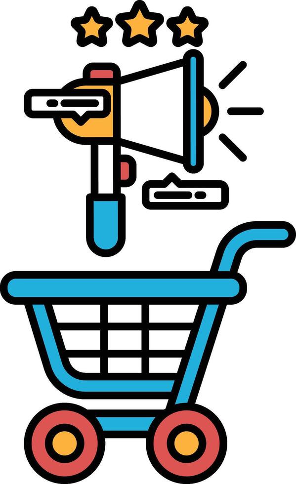 A blue shopping cart with a large red megaphone on top of it vector