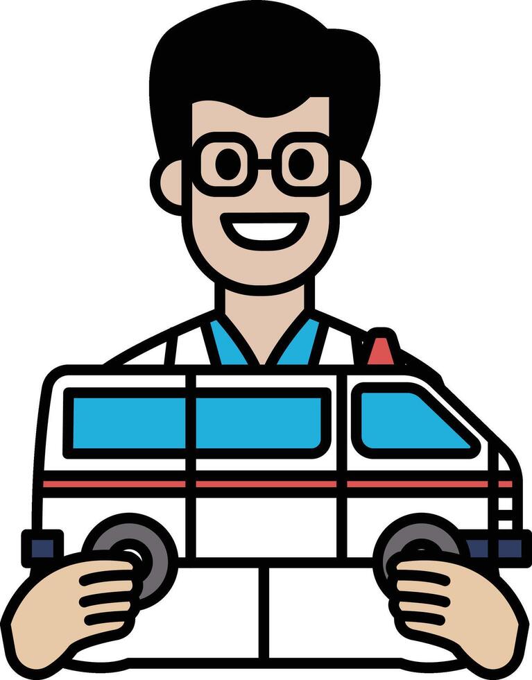 A man is holding a toy ambulance vector