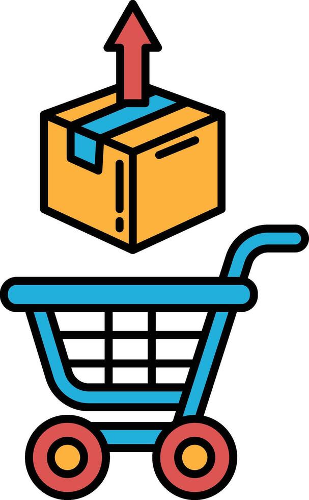 A blue shopping cart with a box on top of it vector
