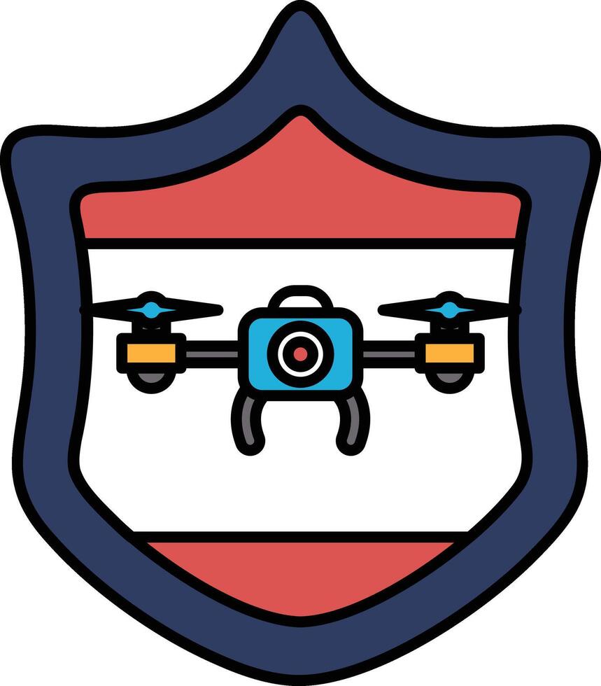 A blue shield with a red background and a drone on it vector