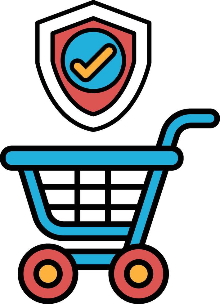 A blue shopping cart with a red shield on top of it vector