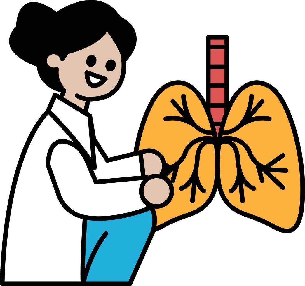 A cartoon of a woman in a white lab coat holding a lung vector