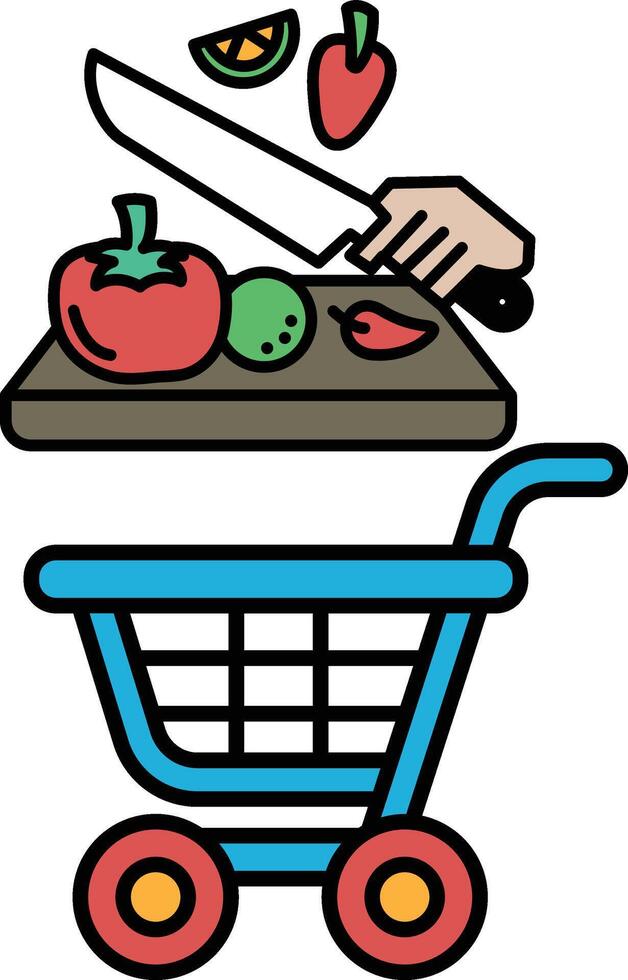 A cartoon of a person cutting vegetables on a cutting board with a knife vector