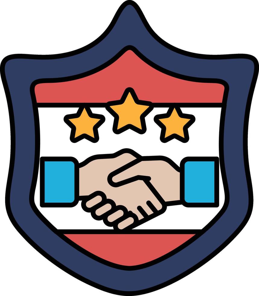 A blue shield with a hand on it and three stars vector