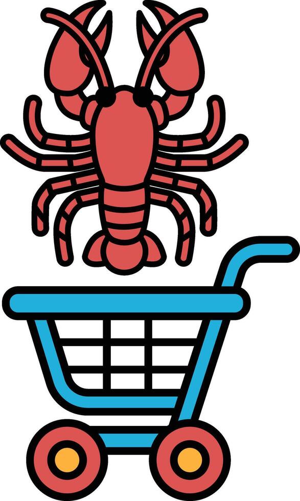 A cartoon of a red lobster on top of a blue shopping cart vector