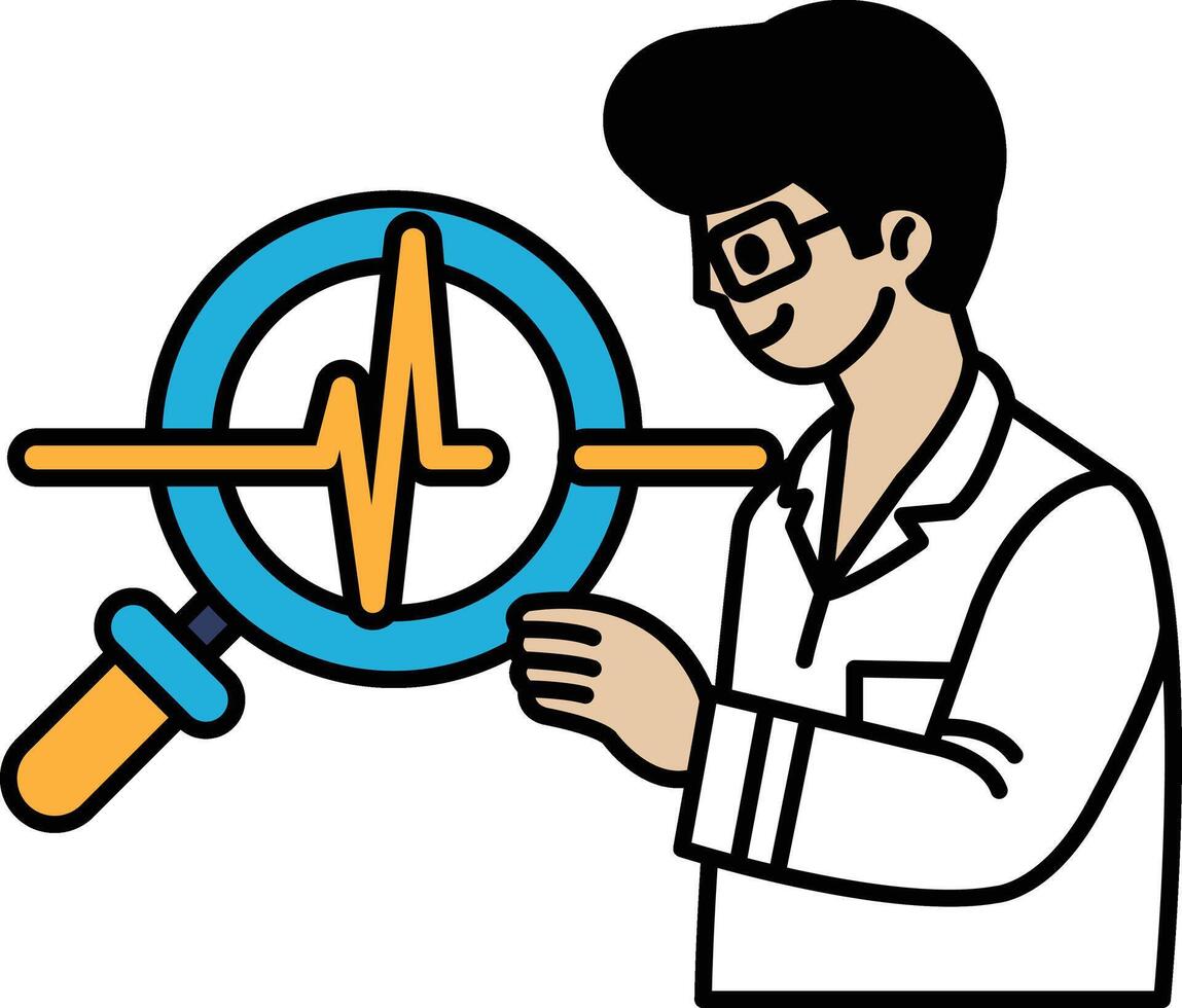 A man is holding a magnifying glass and looking at a heart vector