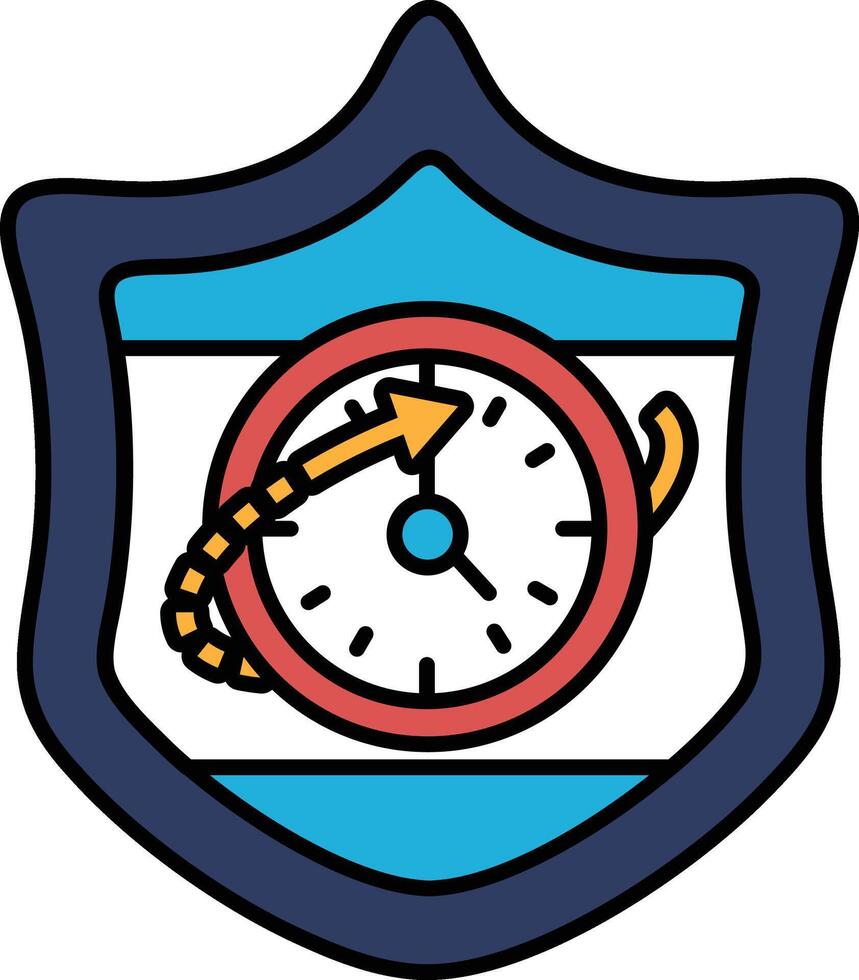 A shield with a clock on it and an arrow pointing to the right vector