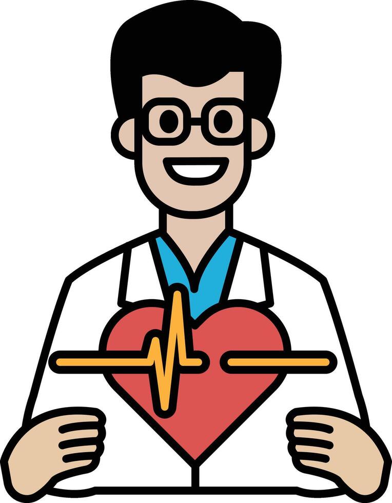 A man in a white lab coat holding a heart vector