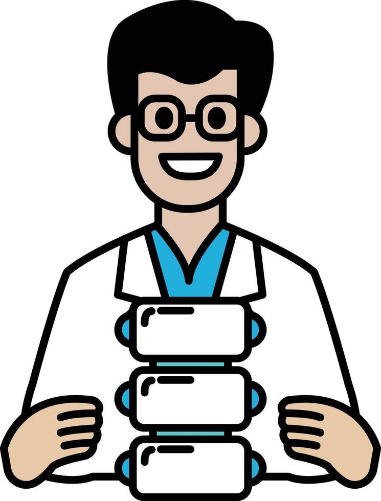 A man in a white lab coat is holding a stack of white boxes vector