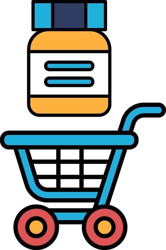 A blue shopping cart with a bottle of medicine in it vector