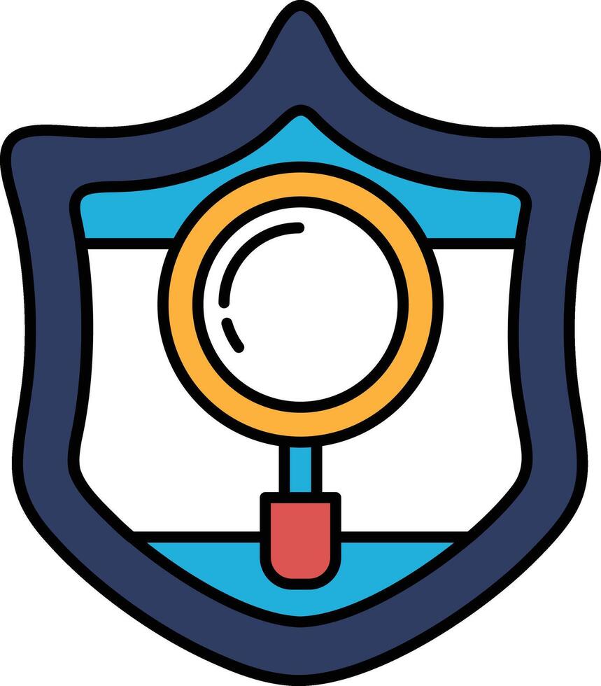 A blue shield with a magnifying glass on it vector