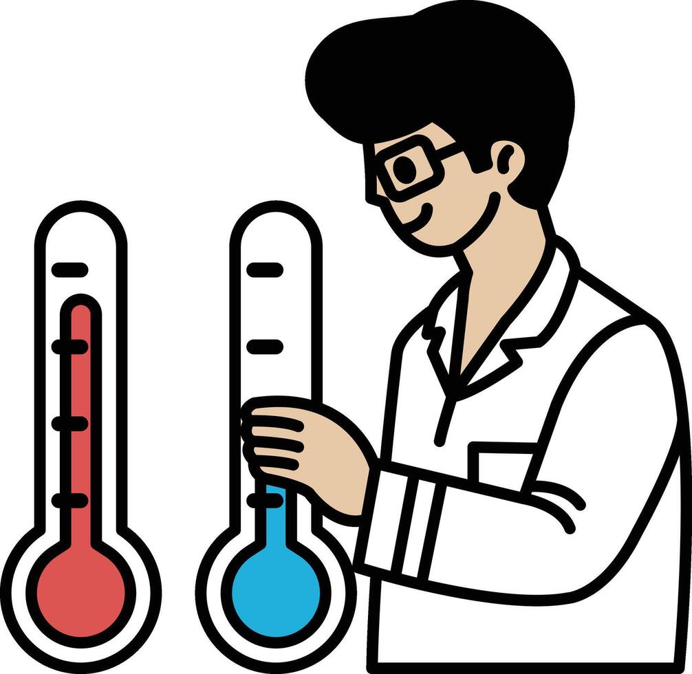 A man is holding two thermometers, one of which is red and the other blue vector
