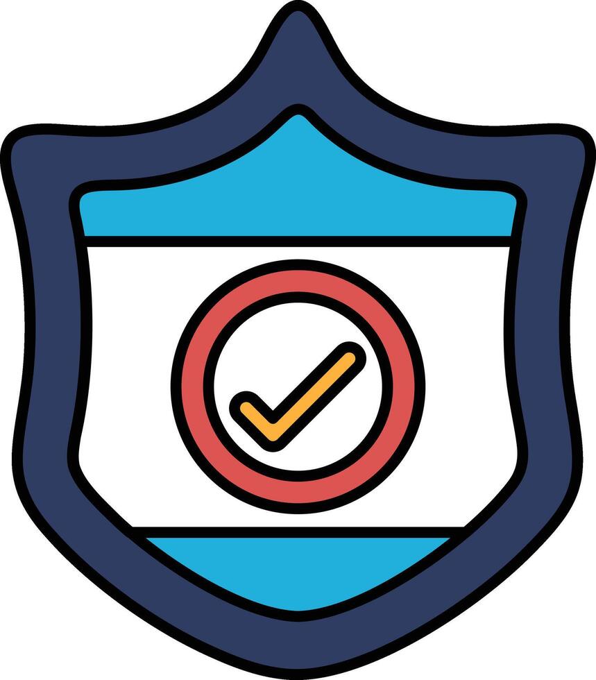A blue shield with a red circle and a check mark vector