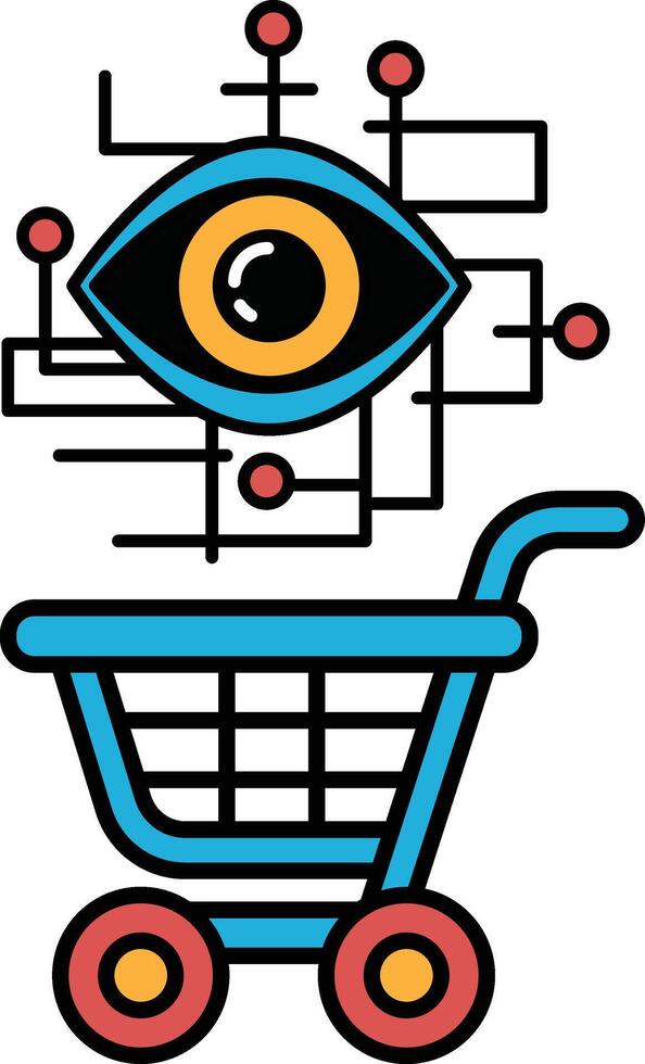 A blue shopping cart with a large eye on it vector