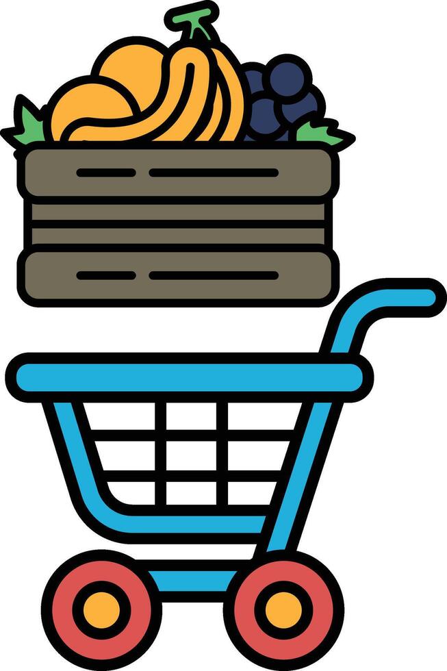 A blue shopping cart with a basket full of fruit vector