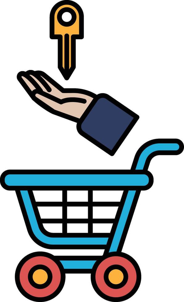 A hand is holding a key above a shopping cart vector