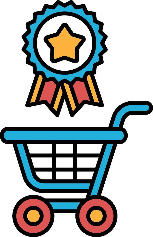 A blue shopping cart with a star and ribbon on it vector