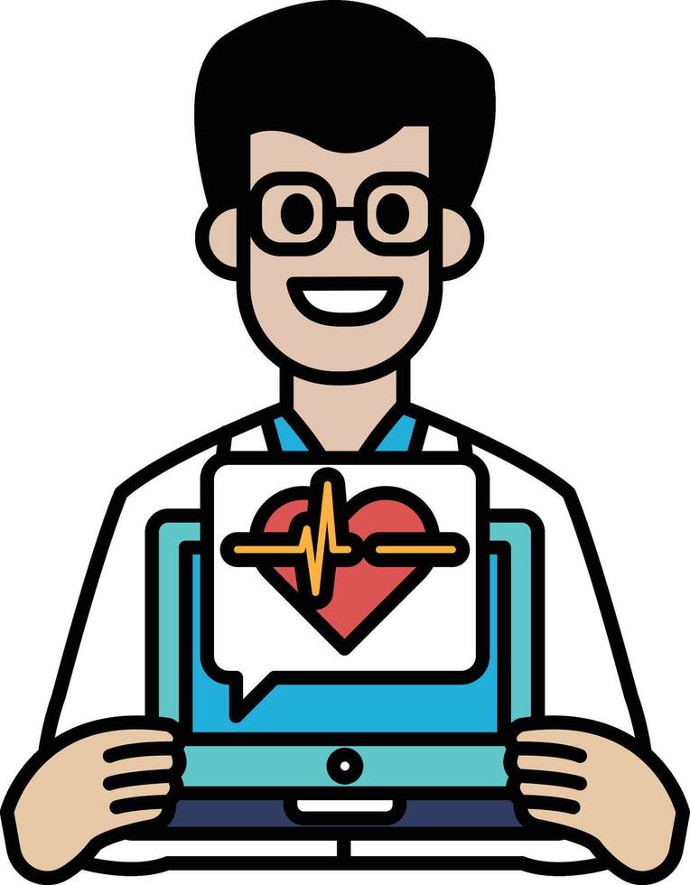 A man is holding a laptop with a heart on it vector