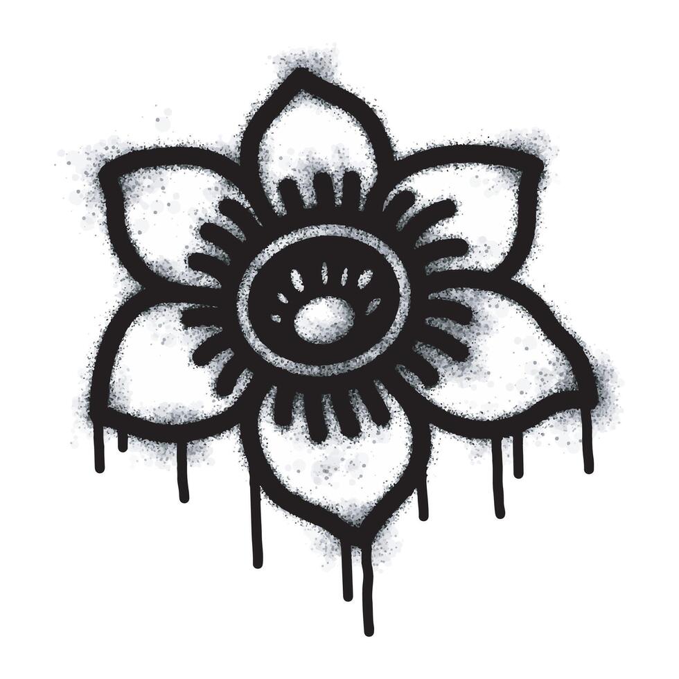 Spray Spray Graffiti flower icon isolated on white background. Graffiti flower icon with spray on black. Flower illustration vector