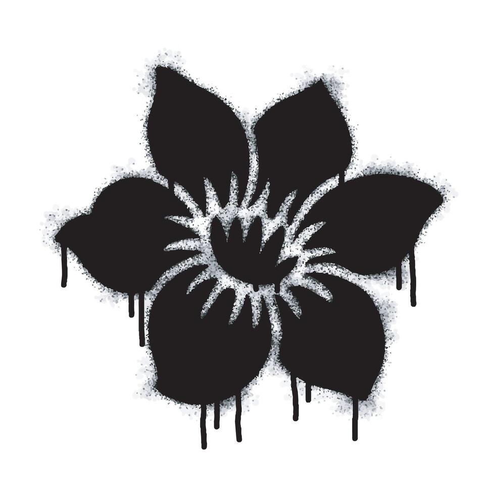 Spray Spray Graffiti flower icon isolated on white background. Graffiti flower silhouette icon with spray on black vector