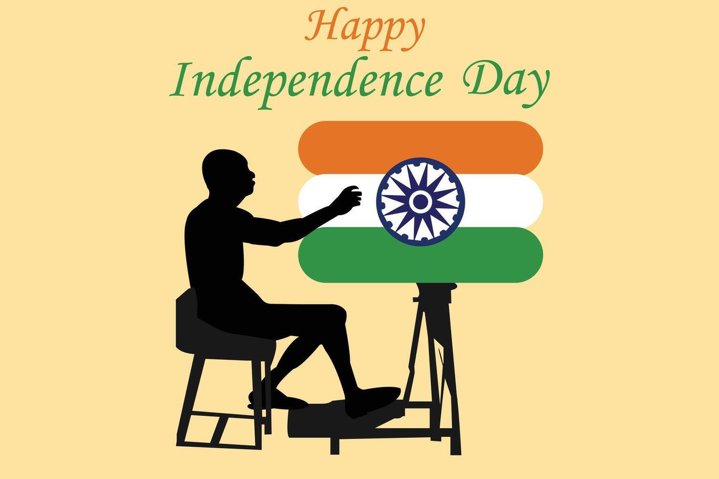 Silhouette of Mahatma Gandhi Painting Indian Flag. Patriotic digital artwork showing the silhouette of Mahatma Gandhi sitting and painting the Indian national flag on a canvas. vector