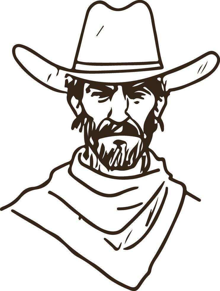 Cowboy Portrait with Hat and Bandana in Vintage Style Illustration vector