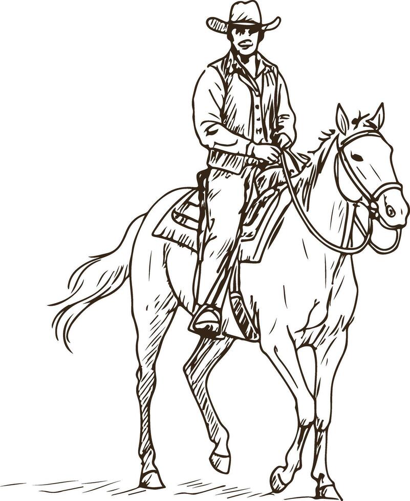 Side View of Cowboy on Horse Vintage Wild West Riding Illustration vector