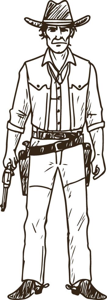 Standing Cowboy with Cowboy Hat and Boots in Wild West Landscape Illustration vector