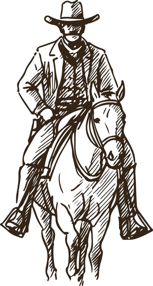 Western Cowboy on Horseback with Cactus and Desert Horizon Illustration vector