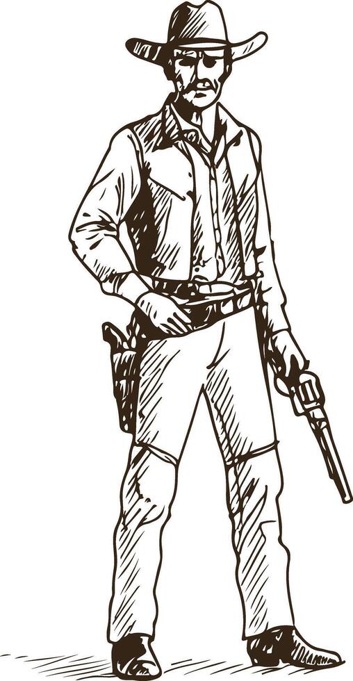 Western Cowboy Standing with Lasso in Hand in Desert Landscape Illustration vector