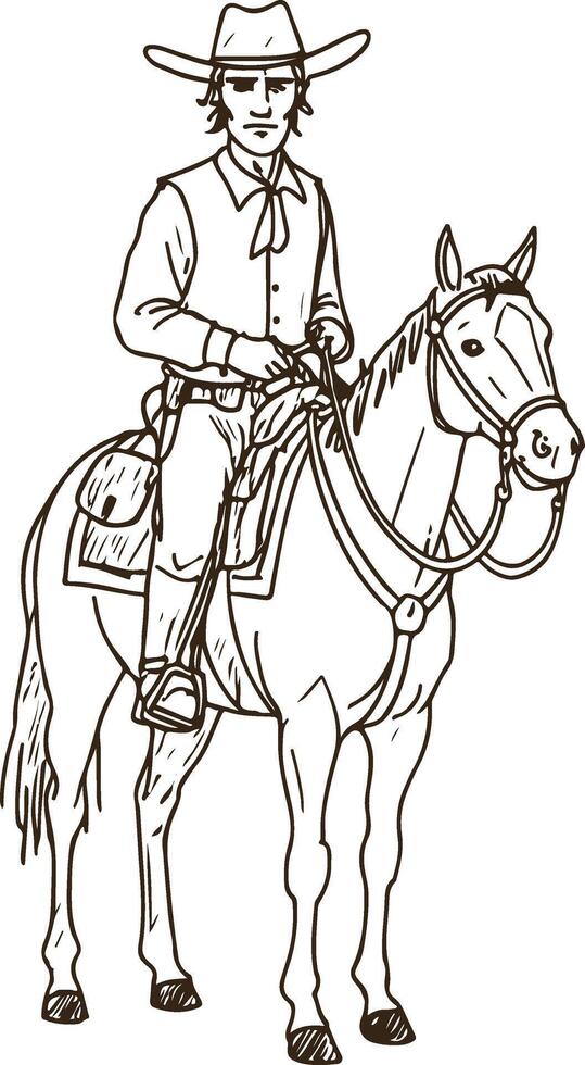 Rodeo Cowboy on Horseback with Cattle and Open Range Illustration vector