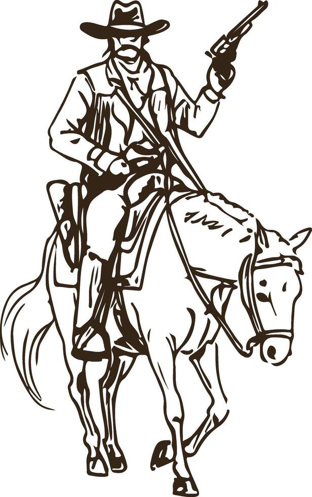 Gunman Cowboy on Horse Pointing Revolver Wild West Illustration vector