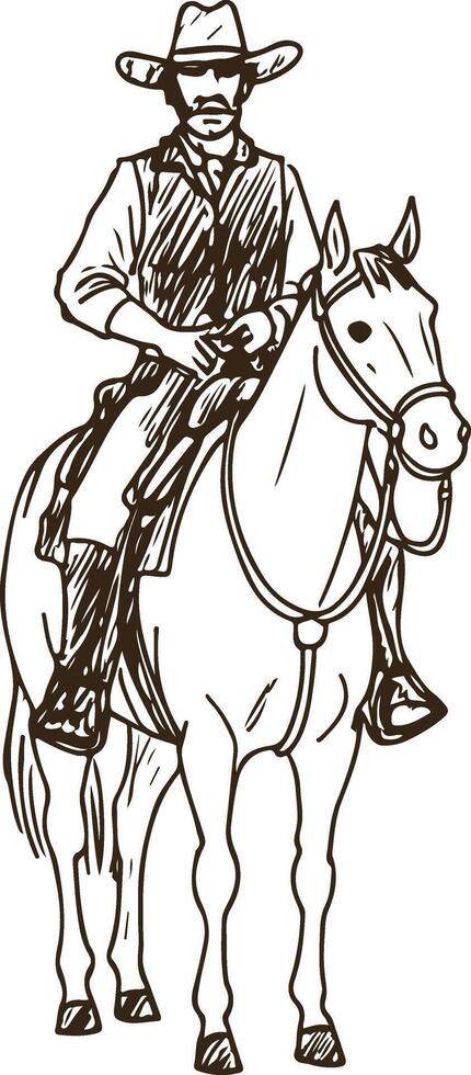Rodeo Cowboy with Lasso on Horseback in Open Desert at Sunset Illustration vector